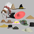 Various Types of Hats Including Feather Decorated Wide Brim Fedora Straw and Conical Styles