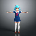 Anime Character With Blue Cat Ears And Arms Outstretched In Sailor Uniform White Stockings