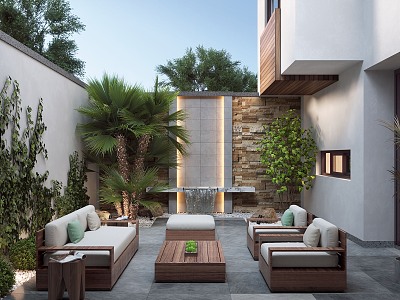 Modern courtyard landscape model