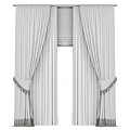 Light Gray Pleated Curtains With Tassel Tiebacks For Window Decoration 3d model
