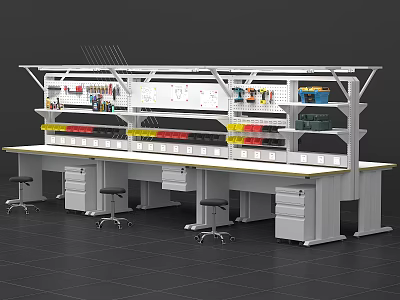 Modern Office Desk With Shelves Drawers Ergonomic Chairs And Organized Supplies 3d model