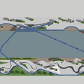 Waterfront Landscape Design Featuring Curved Walkways River Boats And Lush Greenery