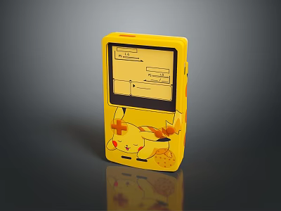 Vibrant Yellow Portable Computer with Pikachu Design and Screen Text Display Features 3d model
