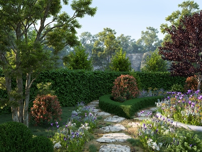 Park Courtyard Landscape Bluestone Red Leaf Photinia Eucalyptus Hedgerow Spherical Shrub Red Leaf Plum Winter Wheat Night Fragrant Wood Wenshu Lan Bean Pear Purple Phoenix Flower 3d model