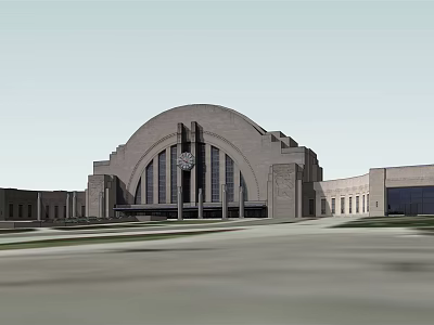 Classical Museum Building With Arch Entrance Stone Facade Columns And Clock 3d model