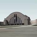 Classical Museum Building With Arch Entrance Stone Facade Columns And Clock