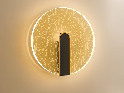 Modern Illuminated Circular Wall Lamp With Golden Cracked Texture And Black Strip 3d model