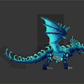 Glowing Blue Cyan Crystalline Fantasy Dragon Game and Movie Character with Wings