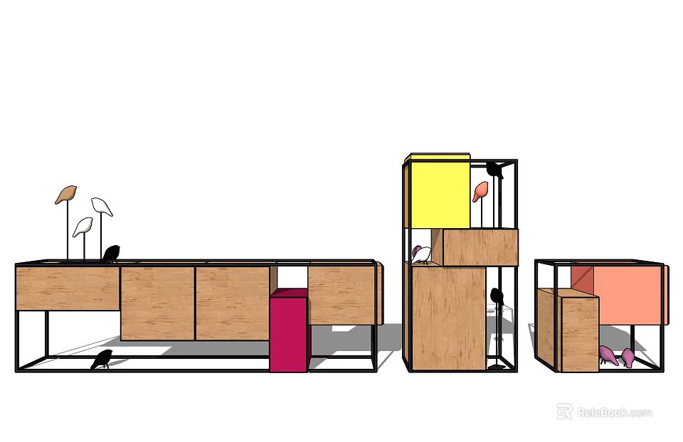 Modern Decorative Cabinet Design With Multiple Modules Wooden Frame And Colorful Panels 3d model