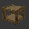 Wooden Frame Stone Top Two Tier Table With Natural Grain And Stable Base