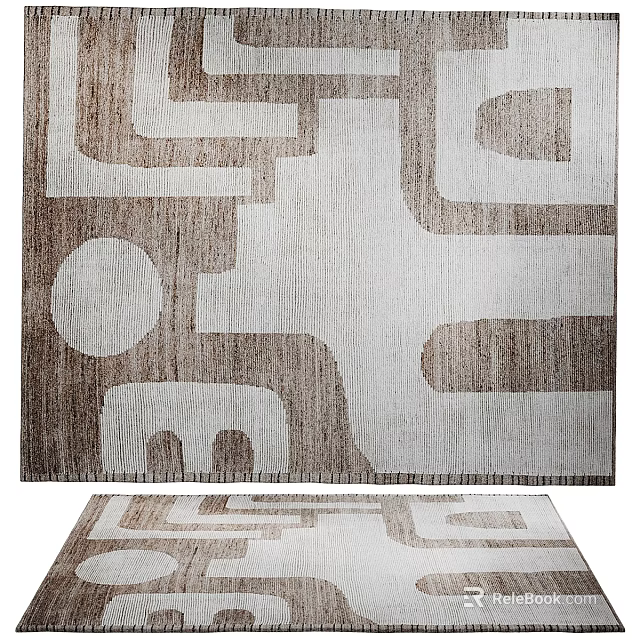 Modern Square Rug With Abstract Geometric Patterns In Neutral Beige And Brown Tones 3d model