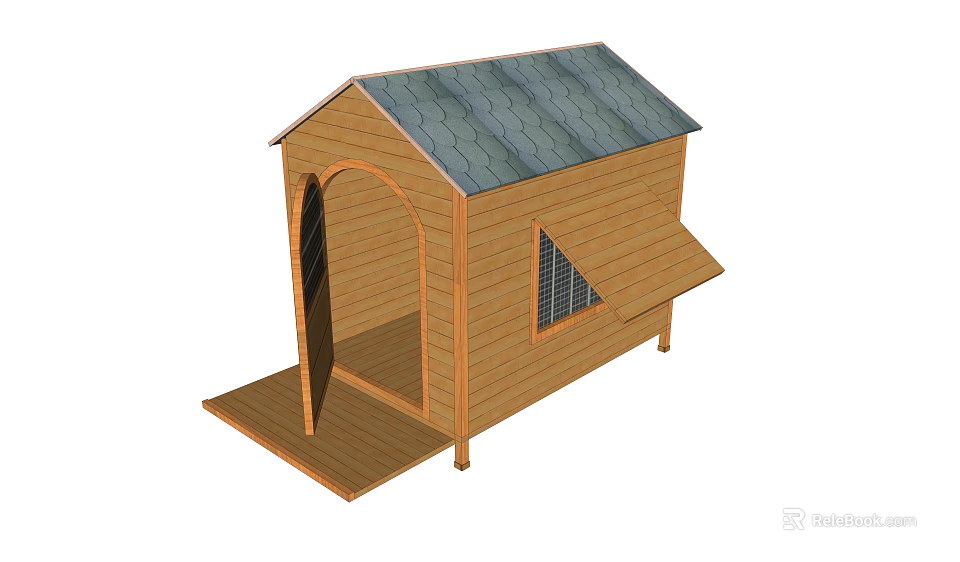 Wooden Chicken Coop With Sloped Roof Arched Doorway And Extended Platform 3d model 