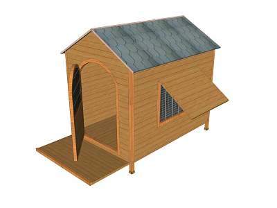 Wooden Chicken Coop With Sloped Roof Arched Doorway And Extended Platform 3d model