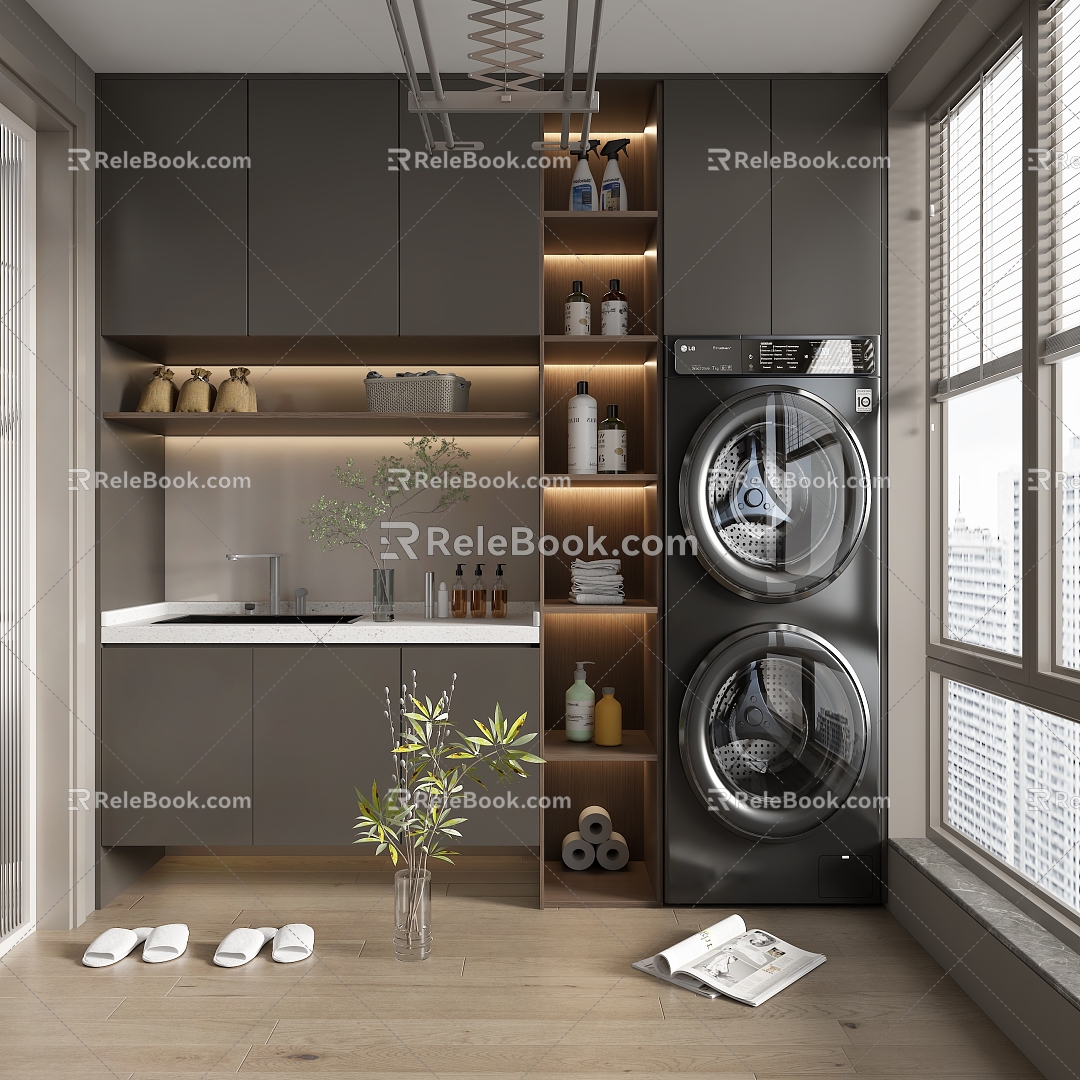 modern home balcony washing machine cabinet 3d model