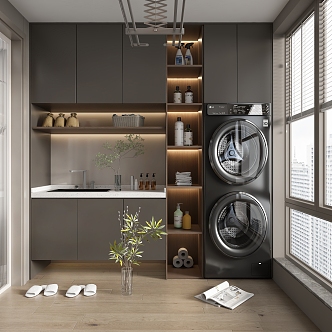 modern home balcony washing machine cabinet 3d model