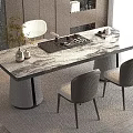 Modern Tea Table And Chairs With Marble Tabletop And Tea Set Interior Decorations 3d model