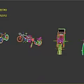 Collection of Various Style Bicycles with Retro Design Colorful Frames and Cargo Tricycle