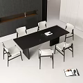 Modern Restaurant Interior Design With Open Layout Black Wall And White Dining Chairs 3d model