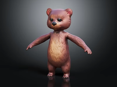 Cute Brown Bear Cub 3D Model in Standing Pose with Realistic Fur Texture 3d model