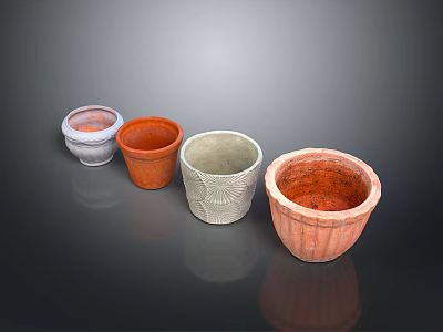 Set of Four Colorful Decorative Flower Pots with Textured Surfaces and Assorted Colors 3d model
