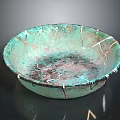 Handcrafted Copper Bowl Shaped Sculpture With Green Patina And Cracked Surface