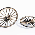 Two Vintage Wooden Wheels With Classic Spokes And Retro Design Structure