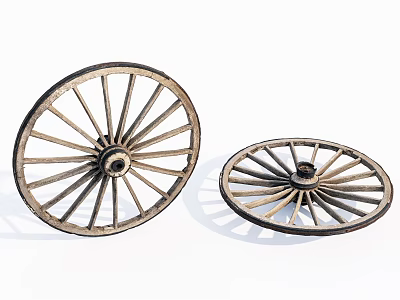 Two Vintage Wooden Wheels With Classic Spokes And Retro Design Structure 3d model
