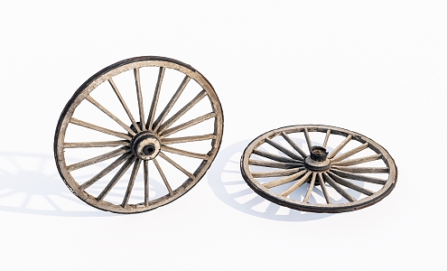 Modern wheels, old wooden wheels, old objects 3d model