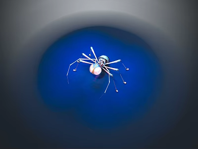 Modern Chandelier with Multiple Metal Arms Small Lights and Central Circular Glow on Blue Background 3d model