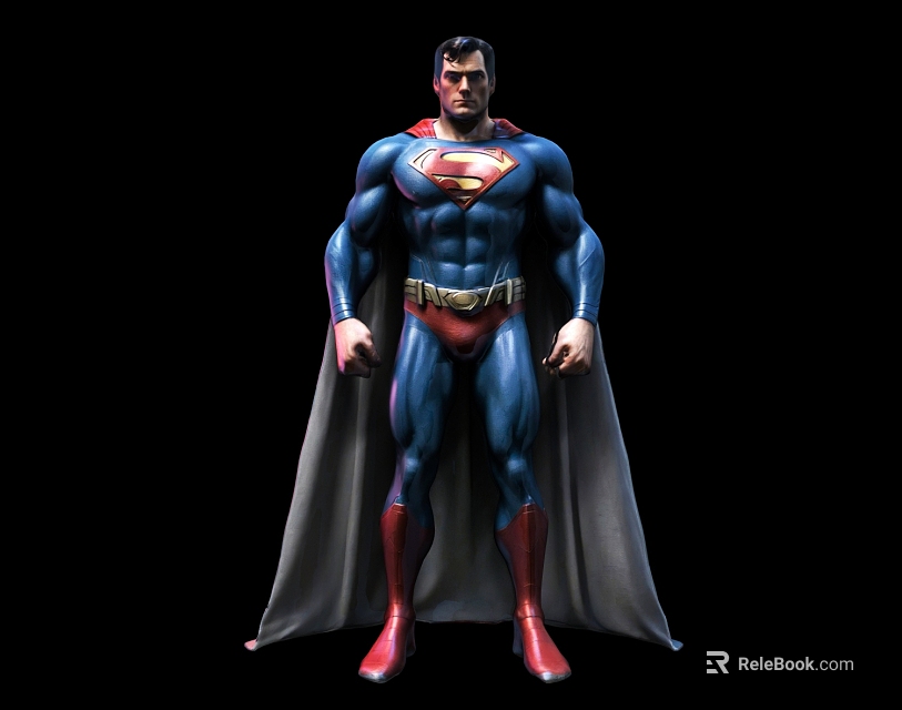 Superman Doll in Blue Costume With Red Cape S Symbol Standing on Black Background 3d model 