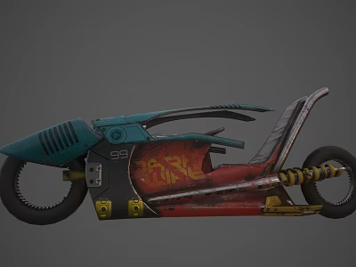 Teal And Red Cyberpunk Motorcycle With Streamlined Body Graffiti Patterns And Yellow Accents 3d model