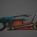Teal And Red Cyberpunk Motorcycle With Streamlined Body Graffiti Patterns And Yellow Accents