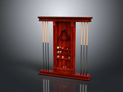 Solid Mahogany Billiard Cue Rack with Storage Balls Triangle and Cues 3d model