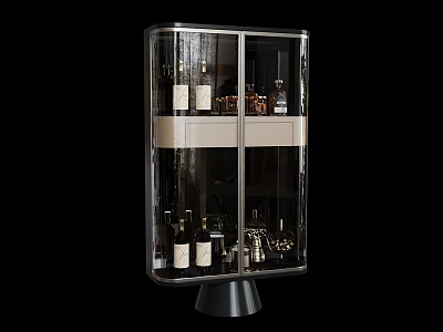 Modern Wine Cabinet With Glass Doors Black Base And Displayed Wine Bottles 3d model