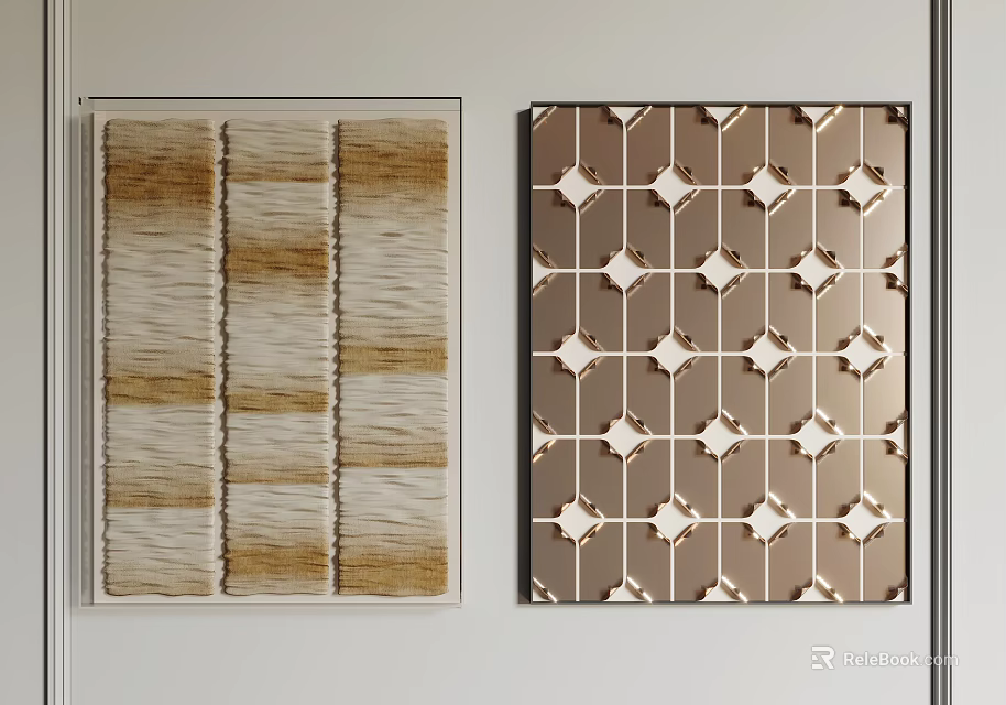 Stylish Wall Decor With Woven Textured Panels And Geometric Pattern Designs 3d model 