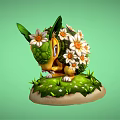 Floral Hedgehog Creature With Green Leaves White Daisies On Grass Base Against Green Background