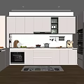 Modern Kitchen Interior With White Cabinets Tile Backsplash And Wooden Floor Counter