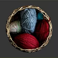 Wicker Basket Filled With Soft Colorful Yarn Balls For Household Supplies
