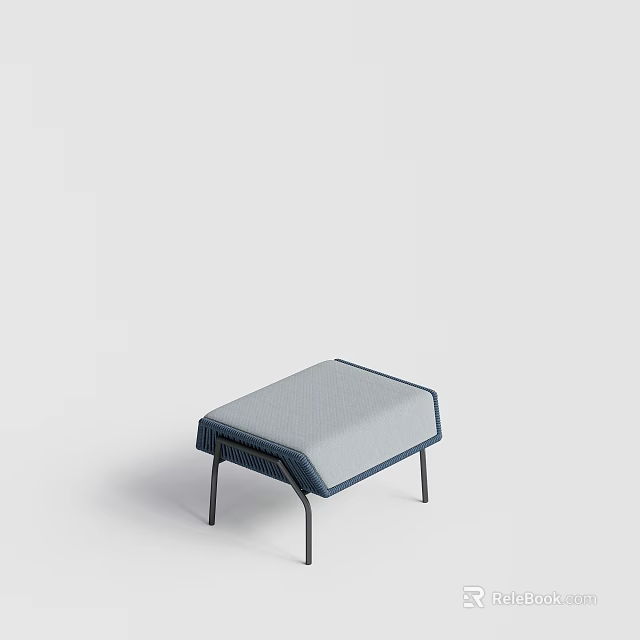 Sofa Stool With Gray Cushion Blue Trim And Black Metal Legs Minimalist Design 3d model 