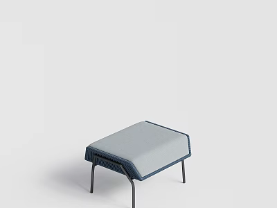 Sofa Stool With Gray Cushion Blue Trim And Black Metal Legs Minimalist Design 3d model