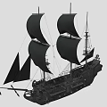 Sailing Ship With Black Sails Multiple Masts And Vintage Wooden Structure 3d model