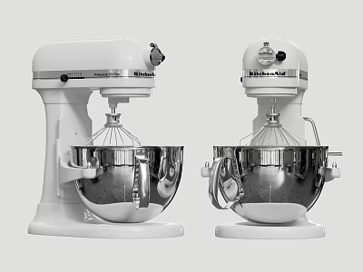 Two KitchenAid Stand Mixers As Essential Kitchen Appliances With White Design And Metal Bowls 3d model