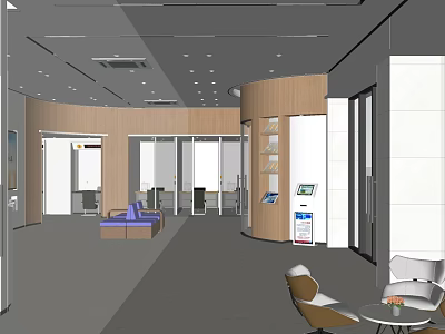 Modern Service Hall Interior Design With Waiting Seats And Information Displays 3d model
