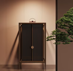 New Chinese Style Decorative Cabinet High Cabinet Decorative Cabinet Solid Wood Side Cabinet 3d model