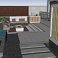 Modern Garden Landscape Design with Courtyard Greenery Stone Pathways and Seating Area
