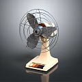 Vintage Retro Electric Fan With Metal Mesh Cover Wooden Base And Black Blades