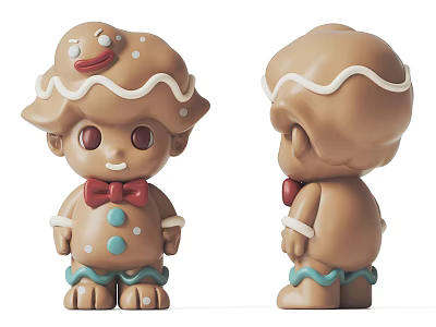 Gingerbread Man Doll With White Frosting Head Red Bow Tie And Blue Decorations 3d model Gingerbread Man Doll With White Frosting Head Red Bow Tie And Blue Decorations 3d model