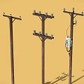 Commercial Electrical Equipment Including Transformers On Utility Poles For Power Distribution 3d model