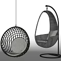 Modern Hanging Chair Designs With Woven Structure Curved Metal Stand And Soft Cushion