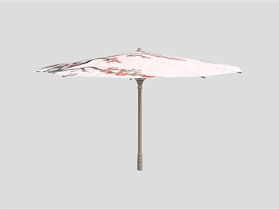 White Outdoor Umbrella With Floral Pattern And Metal Pole For Patio Use 3d model